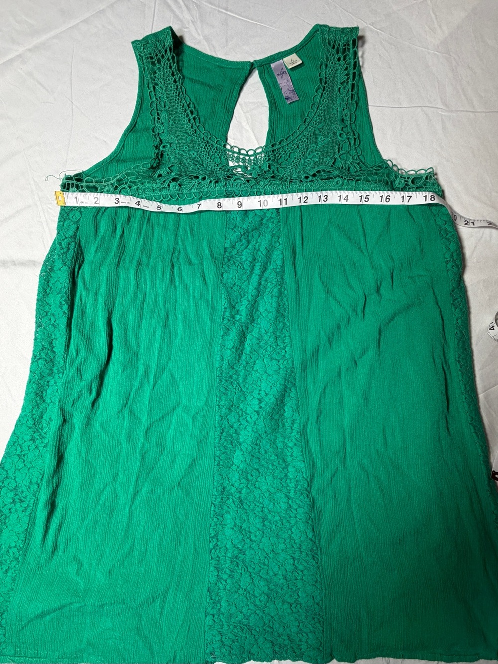 Alya Green Lace Sleeveless Boho Top - Size L - Picture 3 of 6